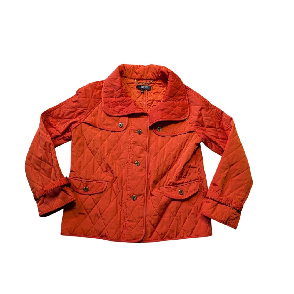 Talbots Women’s Orange Button Front Quilted Barn Field Jacket Coat Size Small